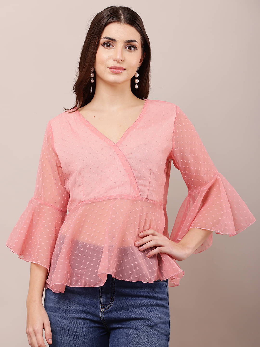     			RC NEOEN Women's Georgette Peplum Top ( Peach )