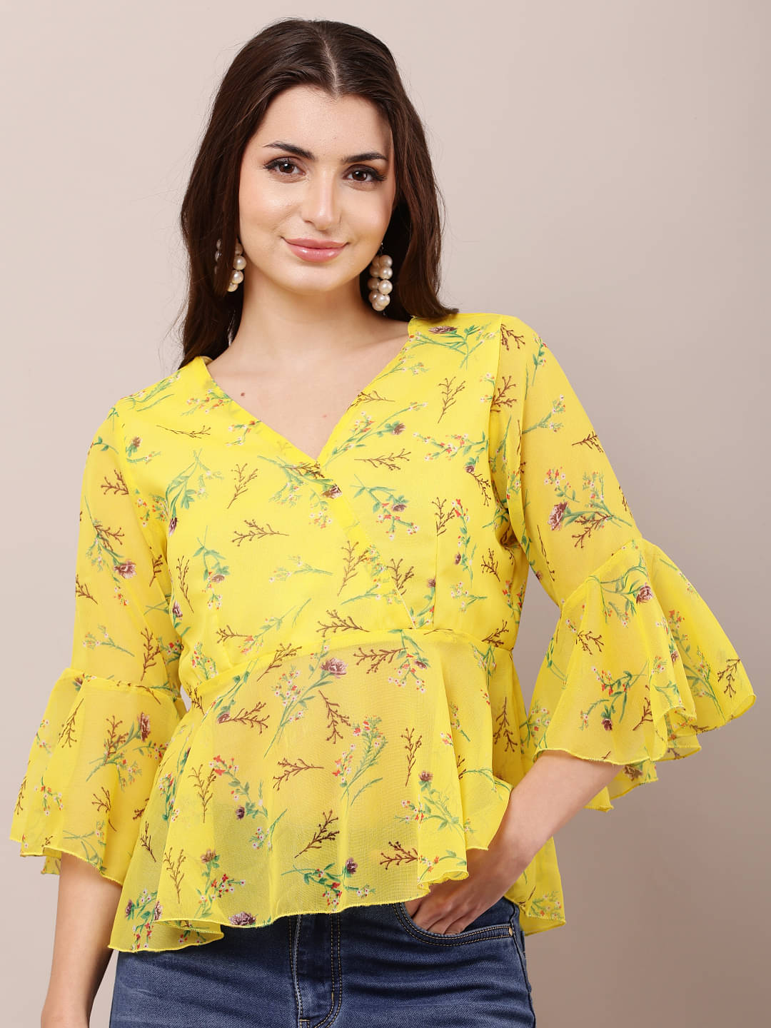     			RC NEOEN Women's Georgette Peplum Top ( Yellow )