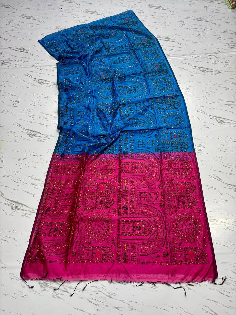 SARADA HANDLOOM Art Silk Printed Saree With Unstitched Blouse Piece ( Blue ) SARADA HANDLOOM Art Silk Printed Saree With Unstitched Blouse Piece ( Blue )
