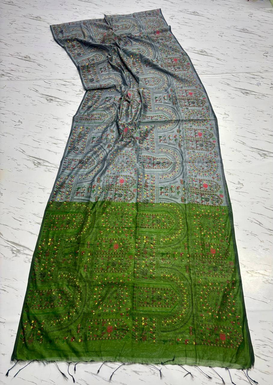     			SARADA HANDLOOM Art Silk Printed Saree With Unstitched Blouse Piece ( Grey )