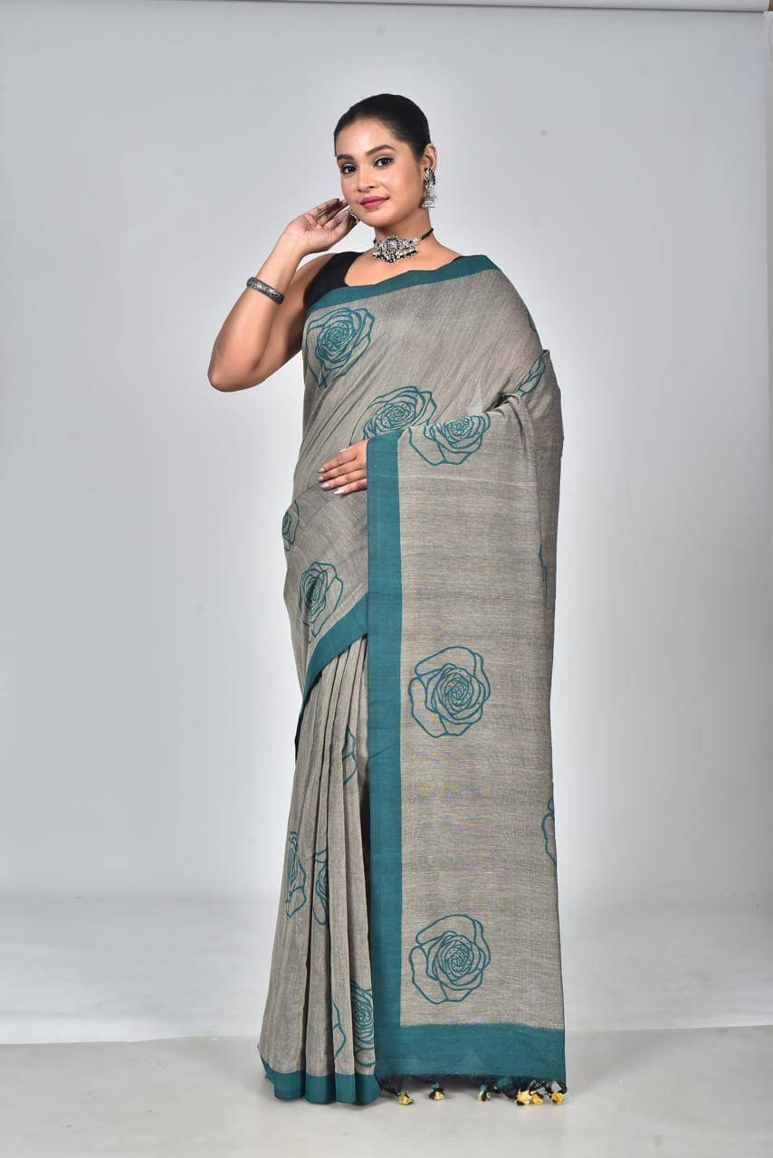 SARADA HANDLOOM Cotton Printed Saree With Unstitched Blouse Piece ( Grey ) SARADA HANDLOOM Cotton Printed Saree With Unstitched Blouse Piece ( Grey )