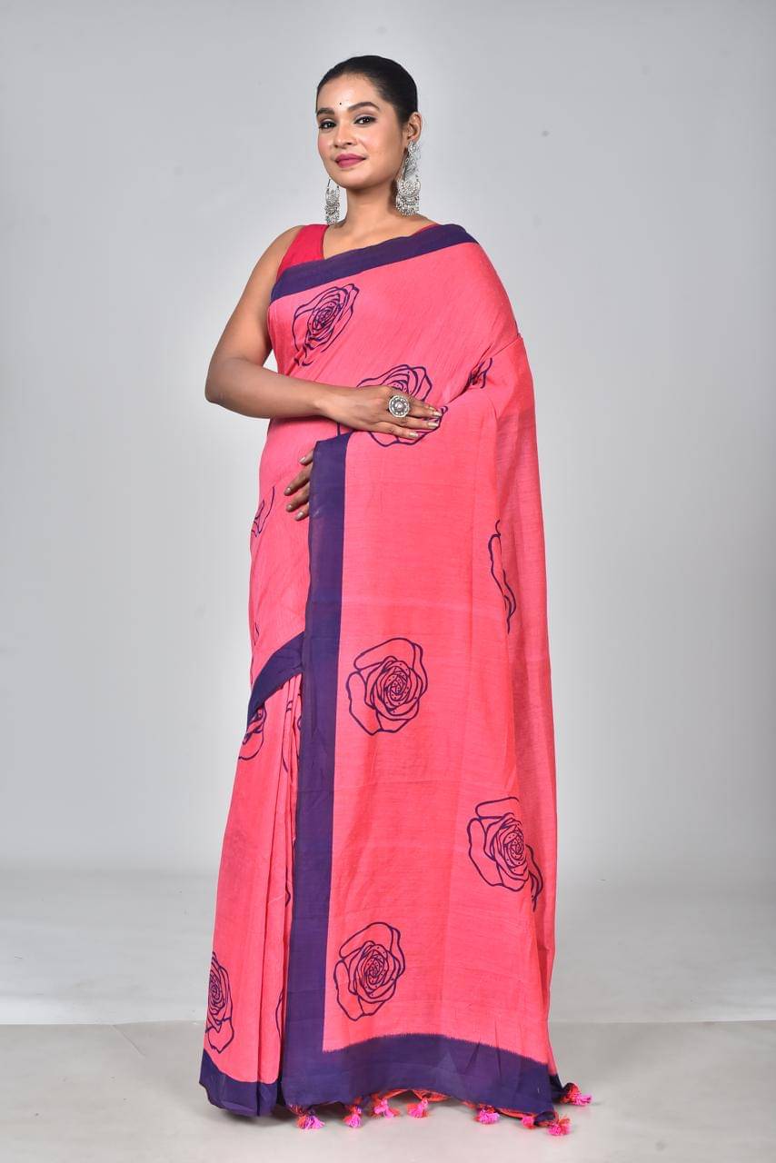 SARADA HANDLOOM Cotton Printed Saree With Unstitched Blouse Piece ( Pink ) SARADA HANDLOOM Cotton Printed Saree With Unstitched Blouse Piece ( Pink )