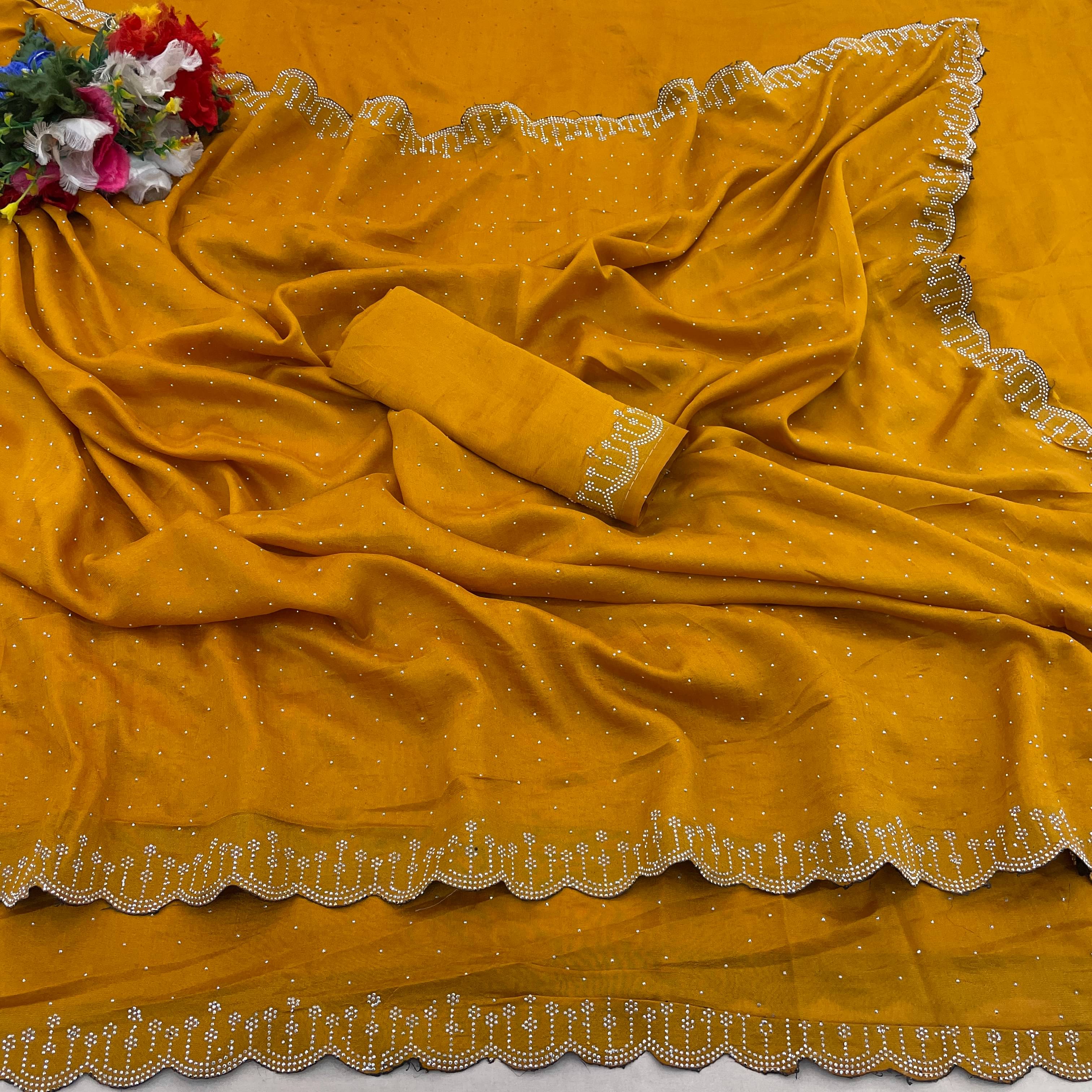 Sitanjali Lifestyle Silk Embellished Saree With Unstitched Blouse Piece ( Yellow ) Sitanjali Lifestyle Silk Embellished Saree With Unstitched Blouse Piece ( Yellow )