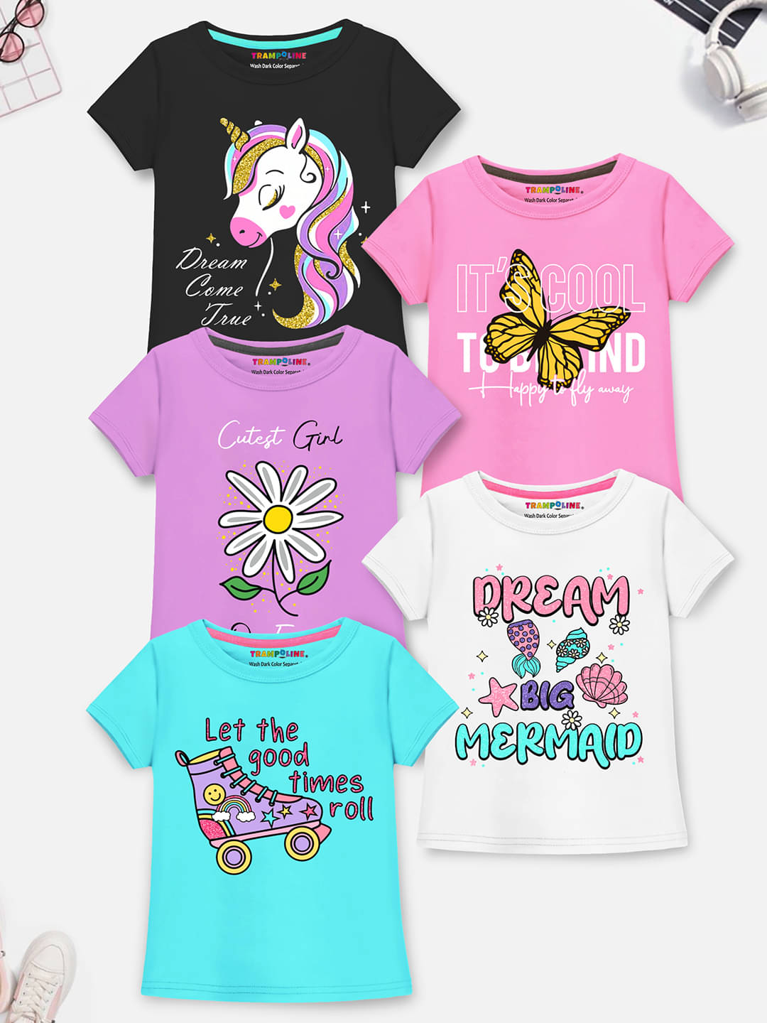     			Trampoline Pack of 5 Girls Cotton Blend T-Shirt ( Multicolor )
