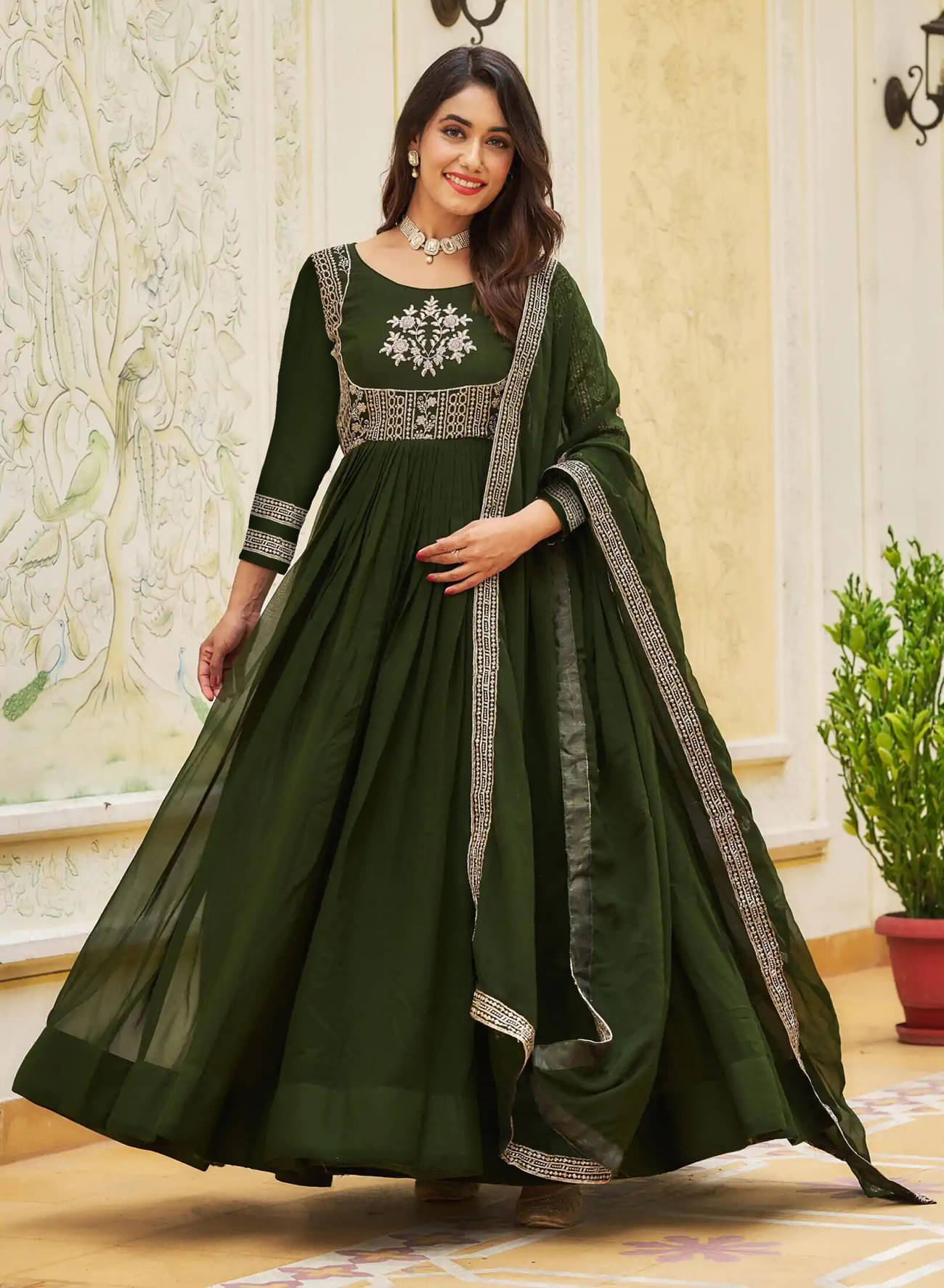 Trijal Fab Green Anarkali Georgette Women's Stitched Ethnic Gown ( Pack of 1 ) Trijal Fab Green Anarkali Georgette Women's Stitched Ethnic Gown ( Pack of 1 )