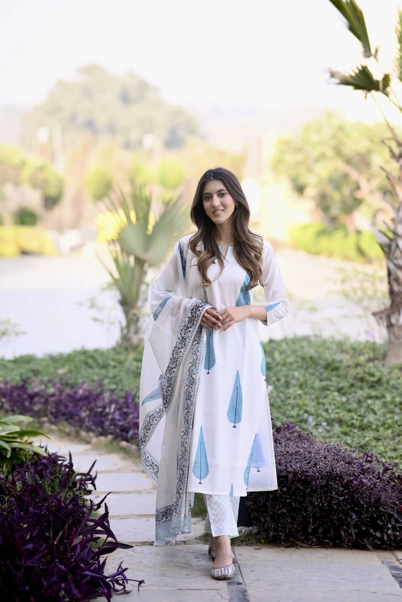     			Trijal Fab Rayon Printed Kurti With Pants Women's Stitched Salwar Suit - White ( Pack of 1 )