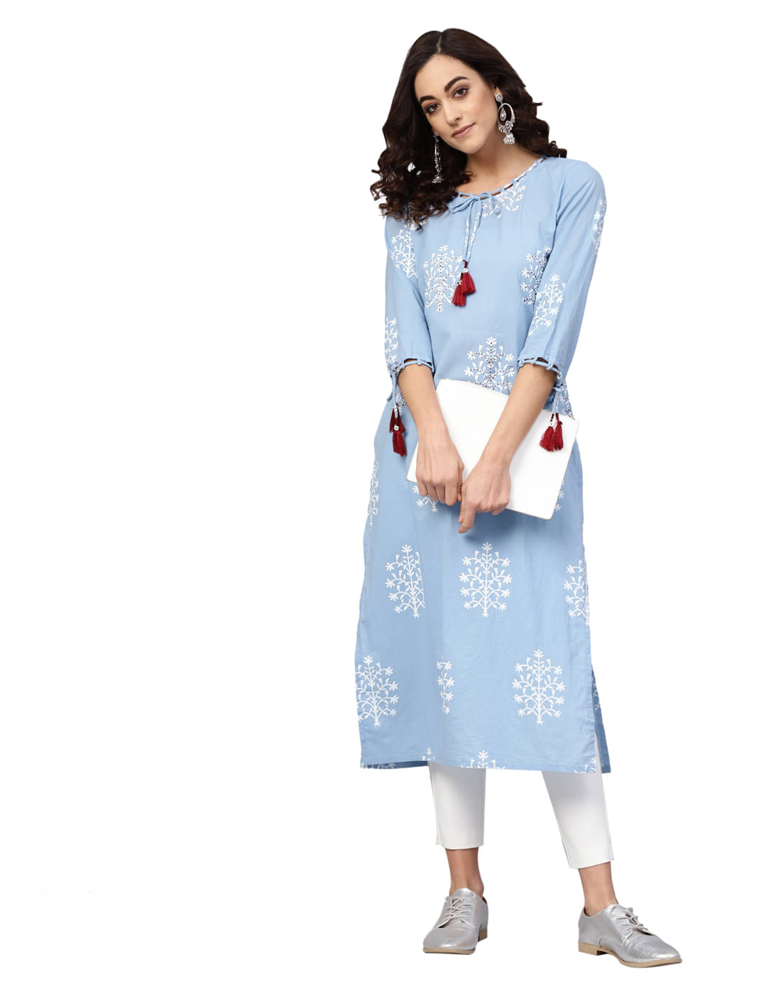 Yash Gallery Pack of 1 Cotton Printed Straight Women's Kurti - ( Blue ) Yash Gallery Pack of 1 Cotton Printed Straight Women's Kurti - ( Blue )