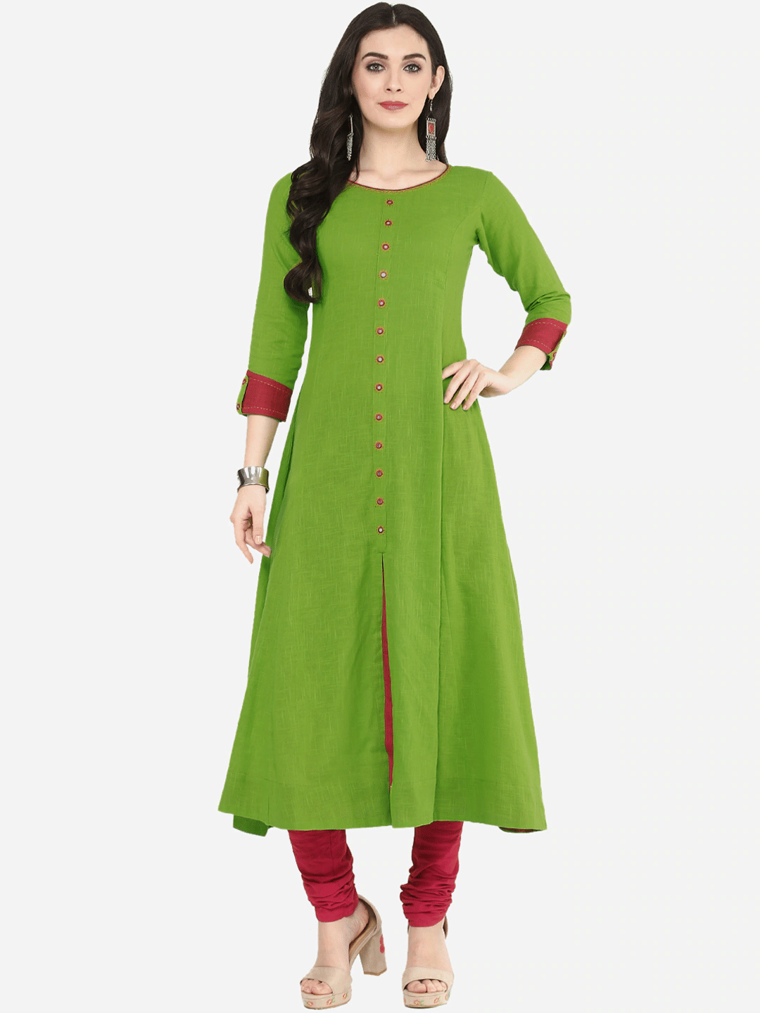     			Yash Gallery Pack of 1 Cotton Solid Anarkali Women's Kurti - ( Maroon )