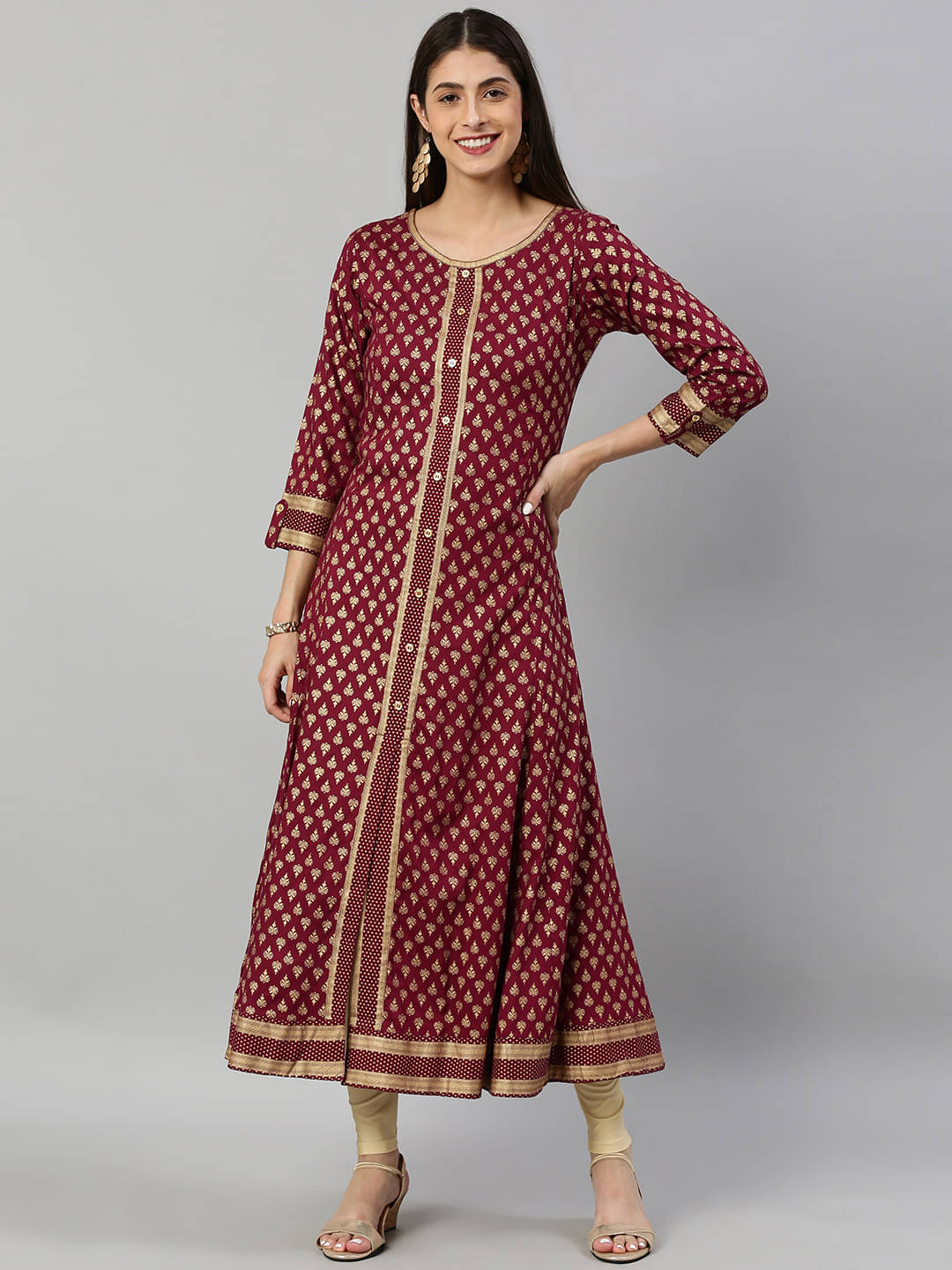 Yash Gallery Pack of 1 Rayon Printed Front Slit Women's Kurti - ( Maroon ) Yash Gallery Pack of 1 Rayon Printed Front Slit Women's Kurti - ( Maroon )