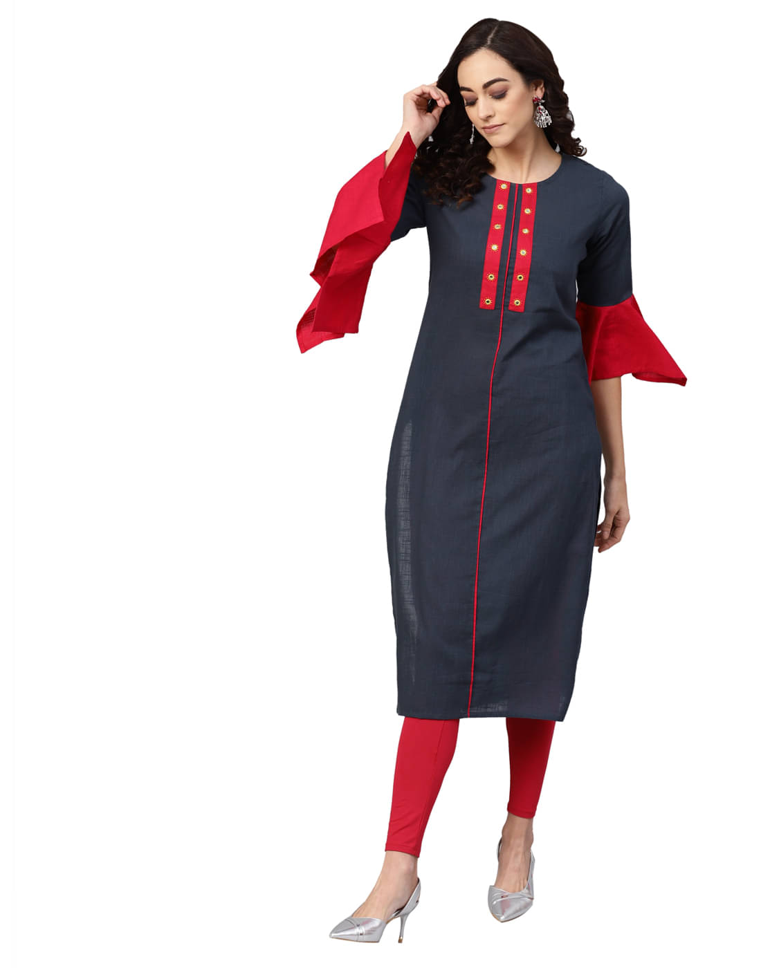 Yash Gallery Pack of 1 Cotton Printed Straight Women's Kurti - ( Grey ) Yash Gallery Pack of 1 Cotton Printed Straight Women's Kurti - ( Grey )