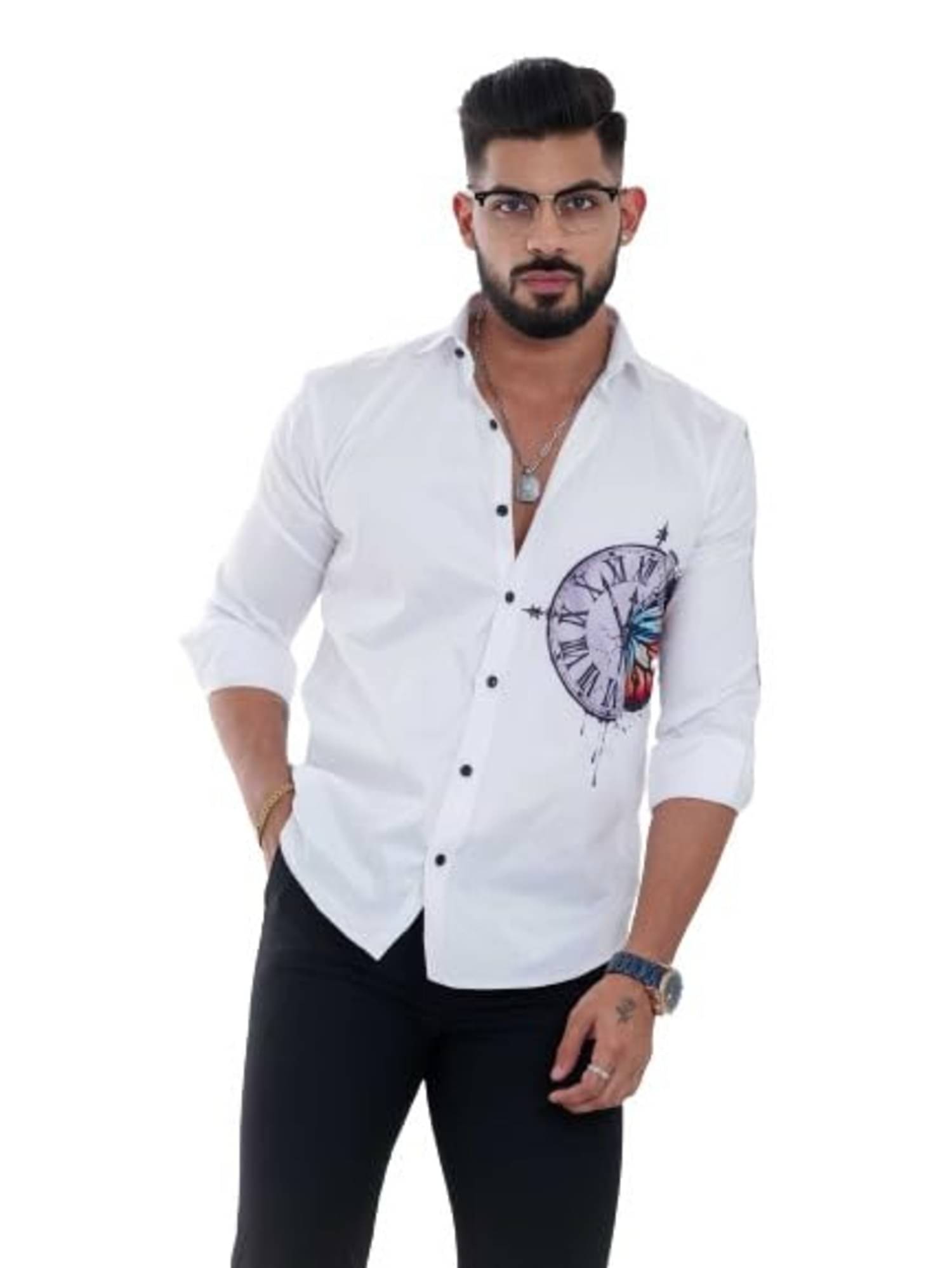     			bluecorp enterprise Cotton Blend Regular Fit Self Design Full Sleeves Men's Casual Shirt - White ( Pack of 1 )