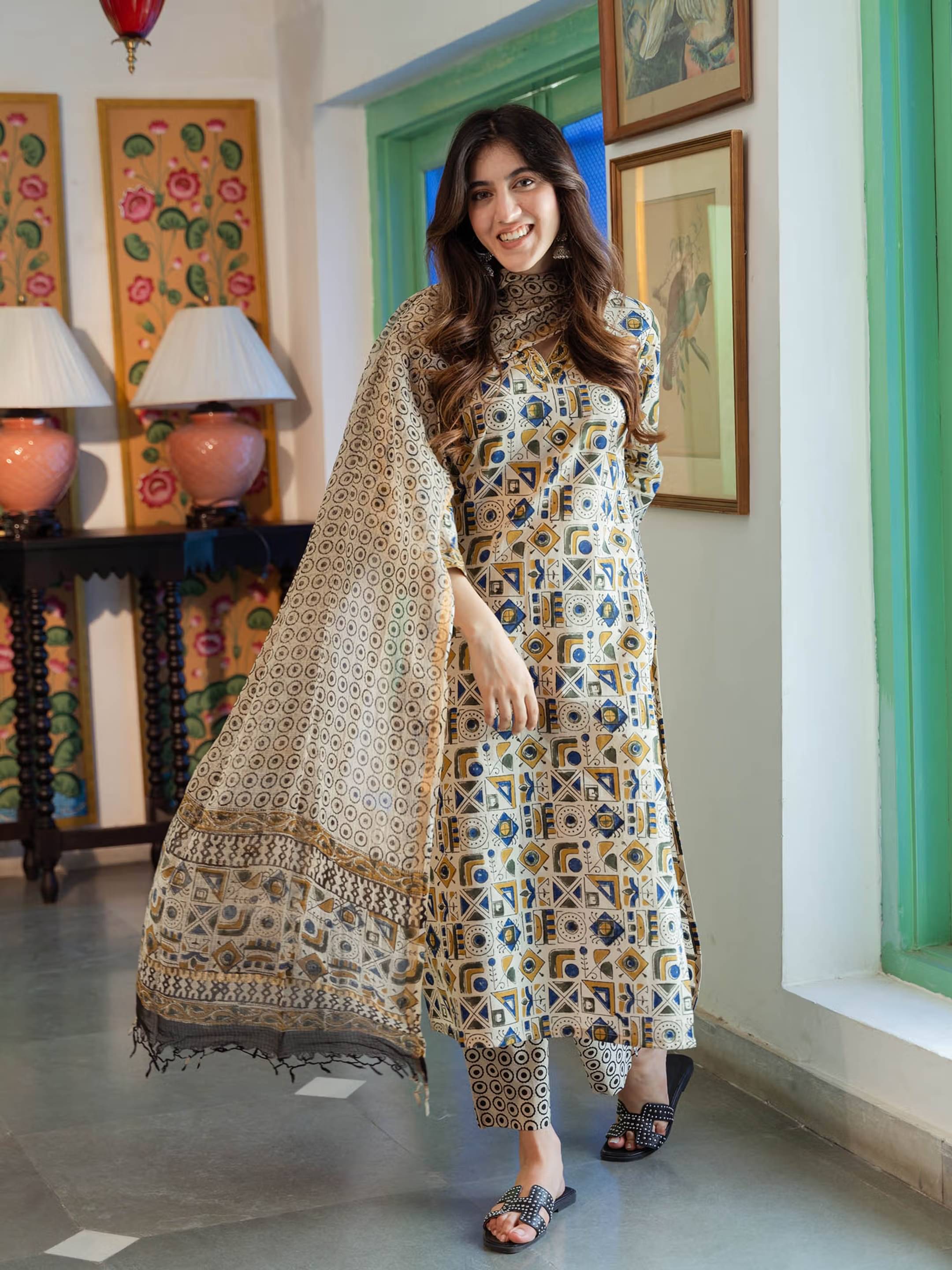 kedar fab Rayon Printed Kurti With Pants Women's Stitched Salwar Suit - Beige ( Pack of 1 )     			kedar fab Rayon Printed Kurti With Pants Women's Stitched Salwar Suit - Beige ( Pack of 1 )