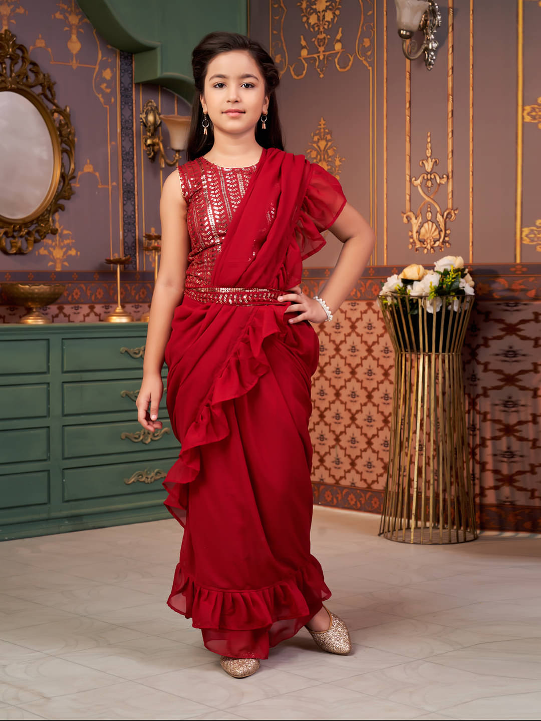     			Aarika Georgette Lehenga Choli Set For Girls ( Pack of 1 , Maroon )