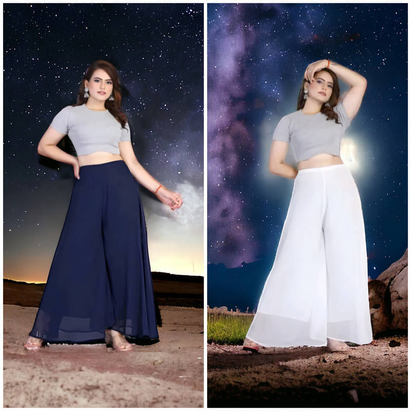    			BHAGYASHRAY - White Georgette Women's Palazzo ( Pack of 2 )