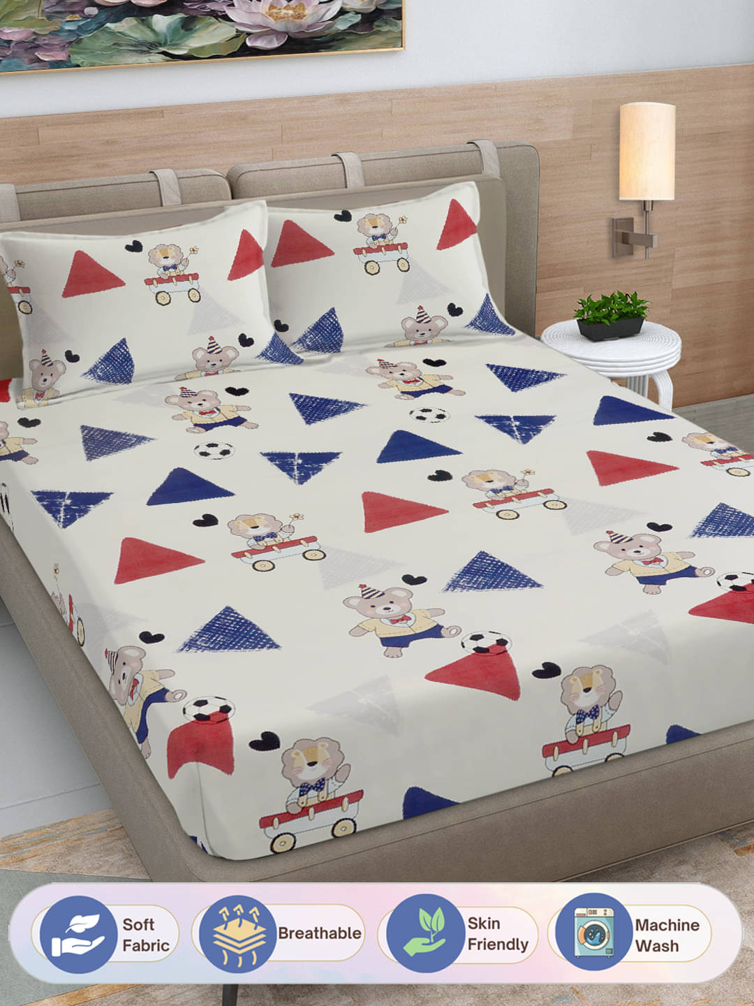     			FABINALIV Poly Cotton 1 Double Bedsheet with 2 Pillow Covers ( Cream )
