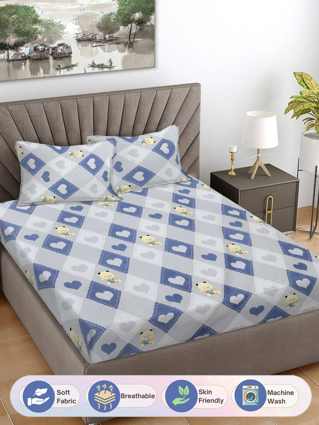 FABINALIV Poly Cotton 1 Double Bedsheet with 2 Pillow Covers ( Gray )     			FABINALIV Poly Cotton 1 Double Bedsheet with 2 Pillow Covers ( Gray )