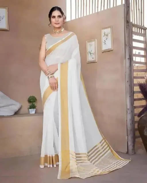 KV Fashion Chanderi Woven Saree With Unstitched Blouse Piece ( White ) KV Fashion Chanderi Woven Saree With Unstitched Blouse Piece ( White )