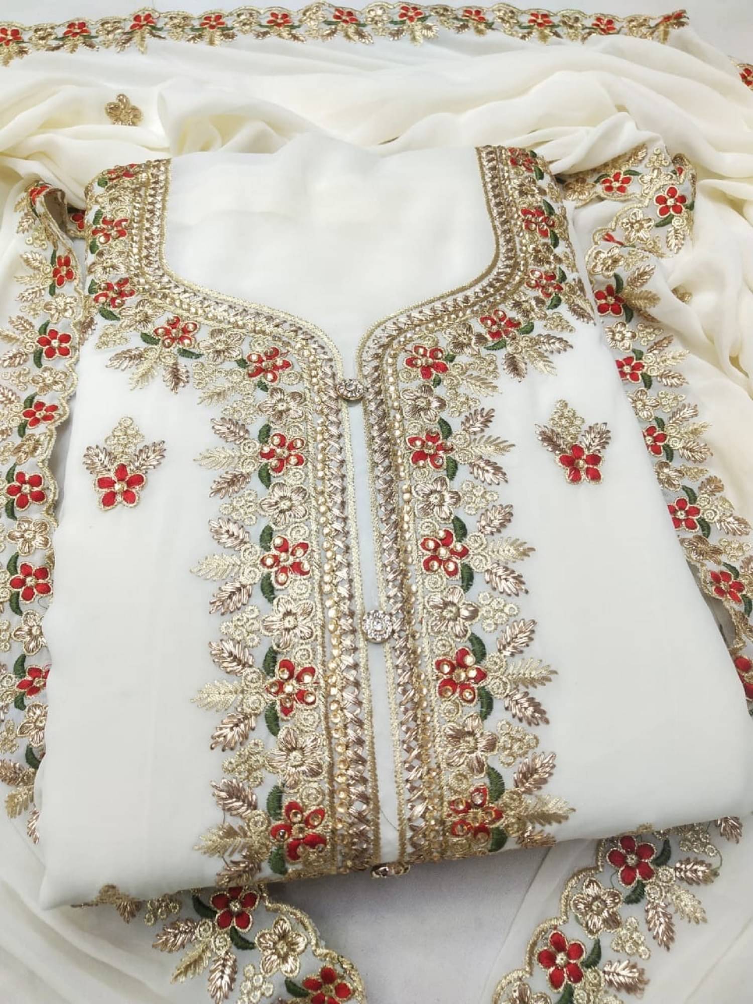     			Nayanthara Trends Unstitched Georgette Embroidered Dress Material - White ( Pack of 1 )