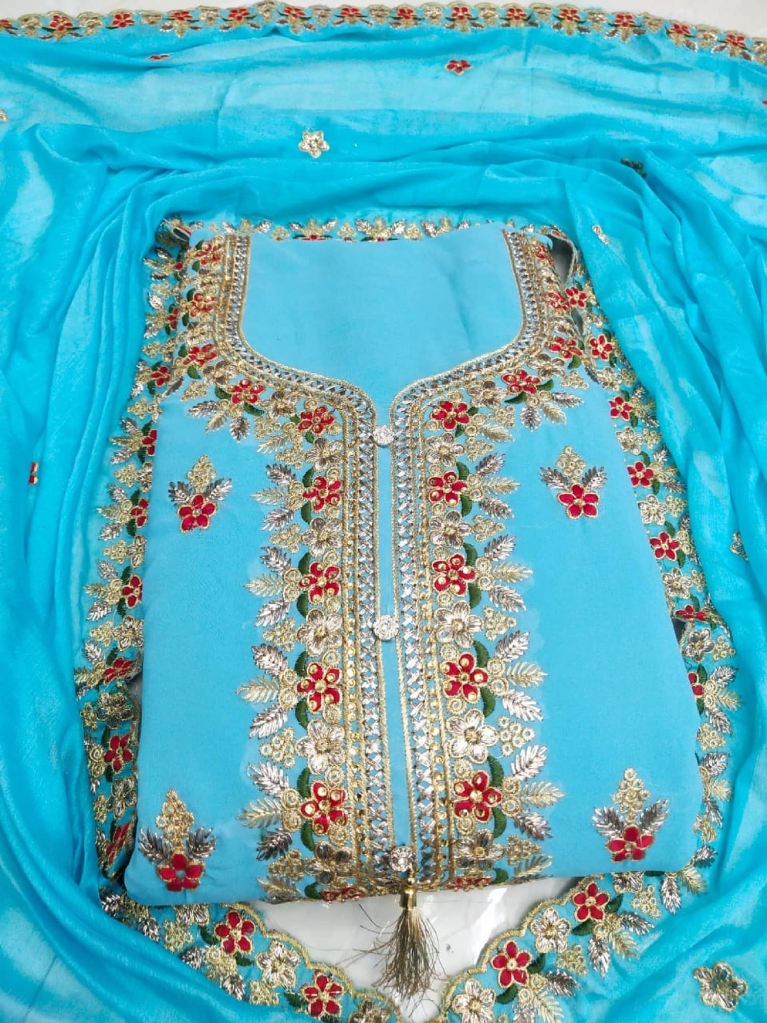 Nayanthara Trends Unstitched Georgette Embroidered Dress Material - Light Blue ( Pack of 1 ) Nayanthara Trends Unstitched Georgette Embroidered Dress Material - Light Blue ( Pack of 1 )