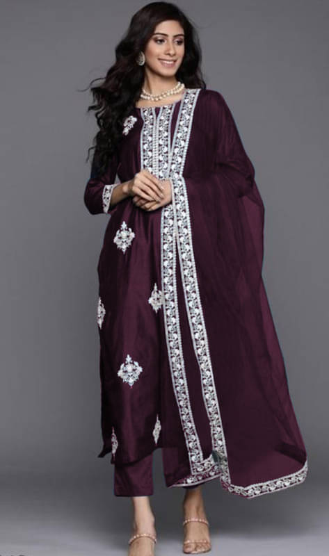 Supar Sleave Viscose Embroidered Kurti With Pants Women's Stitched Salwar Suit - Purple ( Pack of 1 ) Supar Sleave Viscose Embroidered Kurti With Pants Women's Stitched Salwar Suit - Purple ( Pack of 1 )