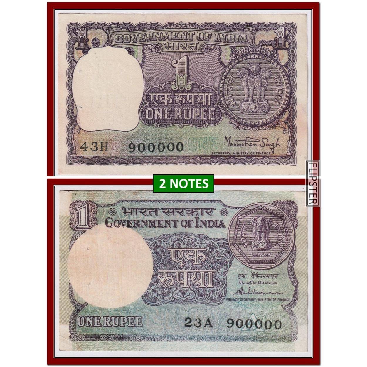 2 Notes - Rare 900000 Fancy Series 1 Rupee, old and Blue Issue India old Notes Collection 2 Notes - Rare 900000 Fancy Series 1 Rupee, old and Blue Issue India old Notes Collection