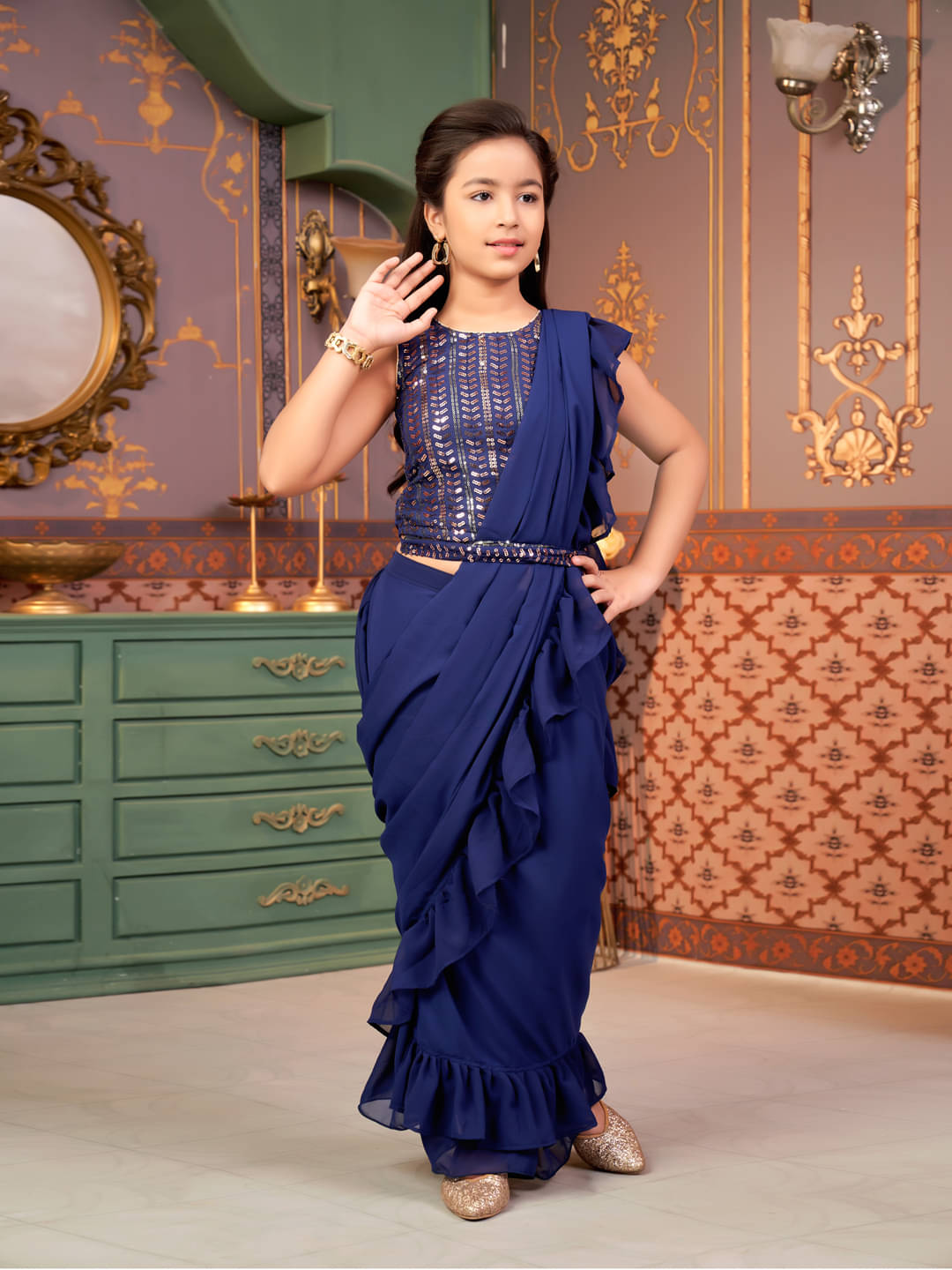     			Aarika Georgette Lehenga Choli Set For Girls ( Pack of 1 , Navy Blue )