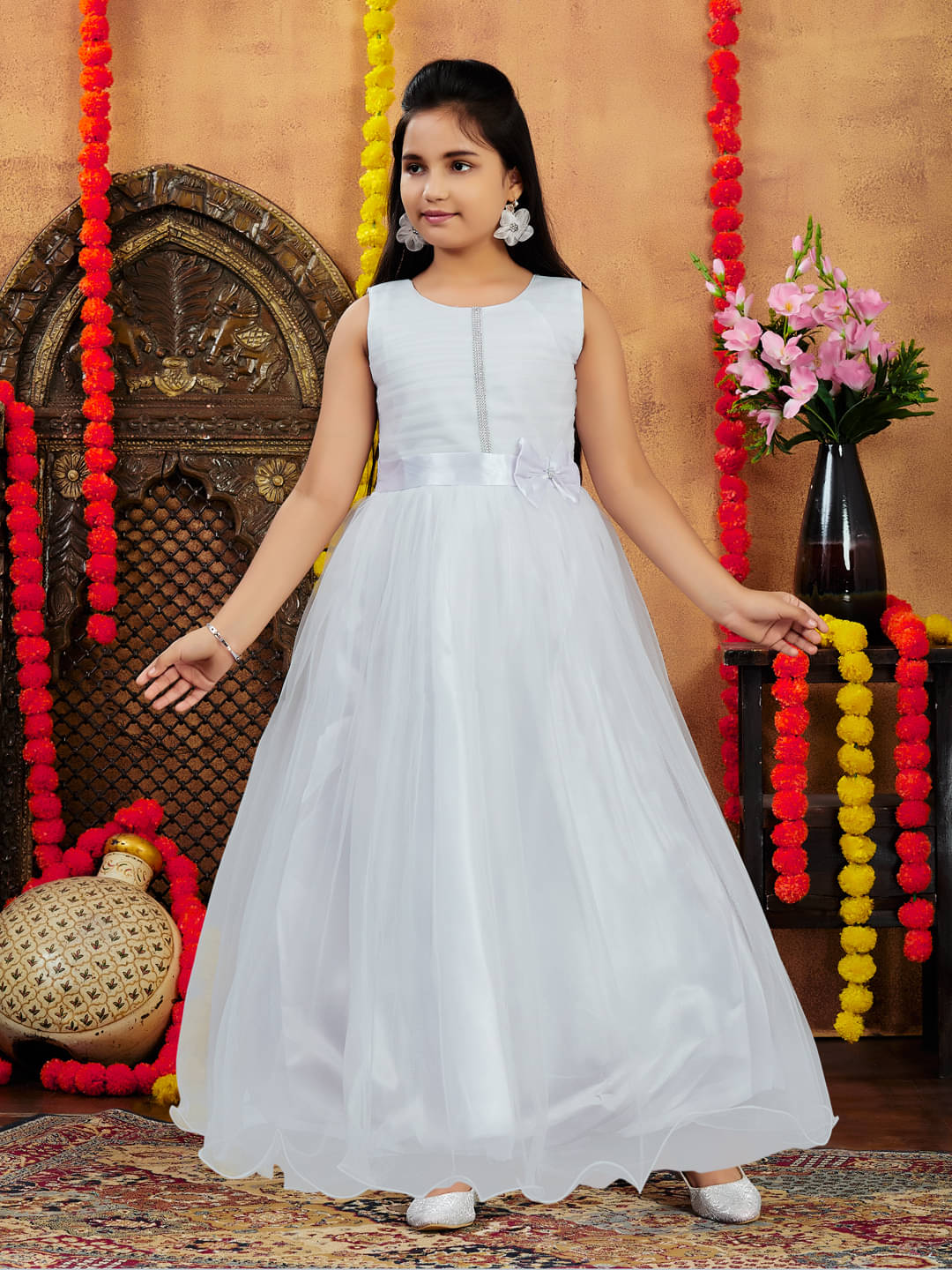 Aarika Net Gown For Girls ( Pack of 1 , White ) Aarika Net Gown For Girls ( Pack of 1 , White )