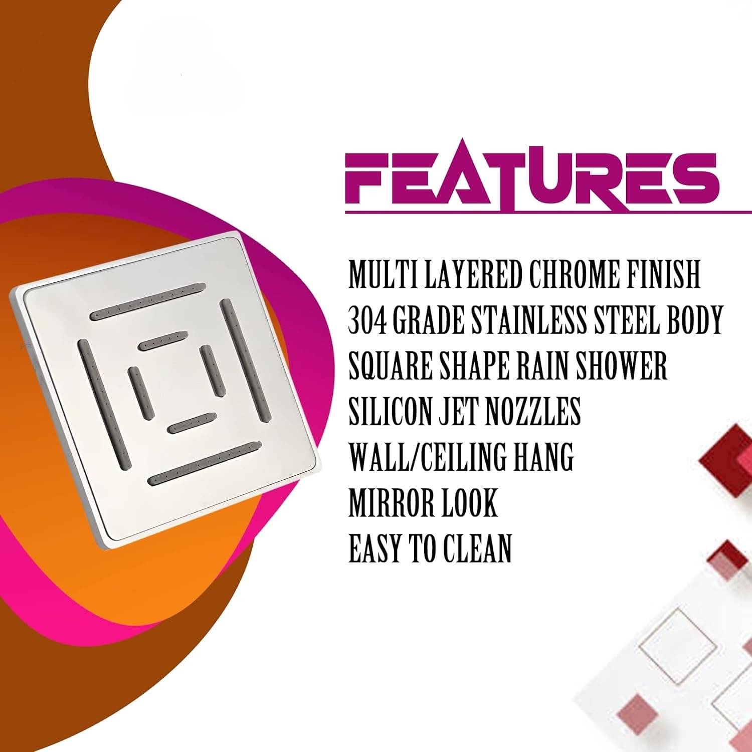     			BATHBLISS 4x4 S.S Maze Shower Head Only 1Pcs Stainless Steel Overhead Shower