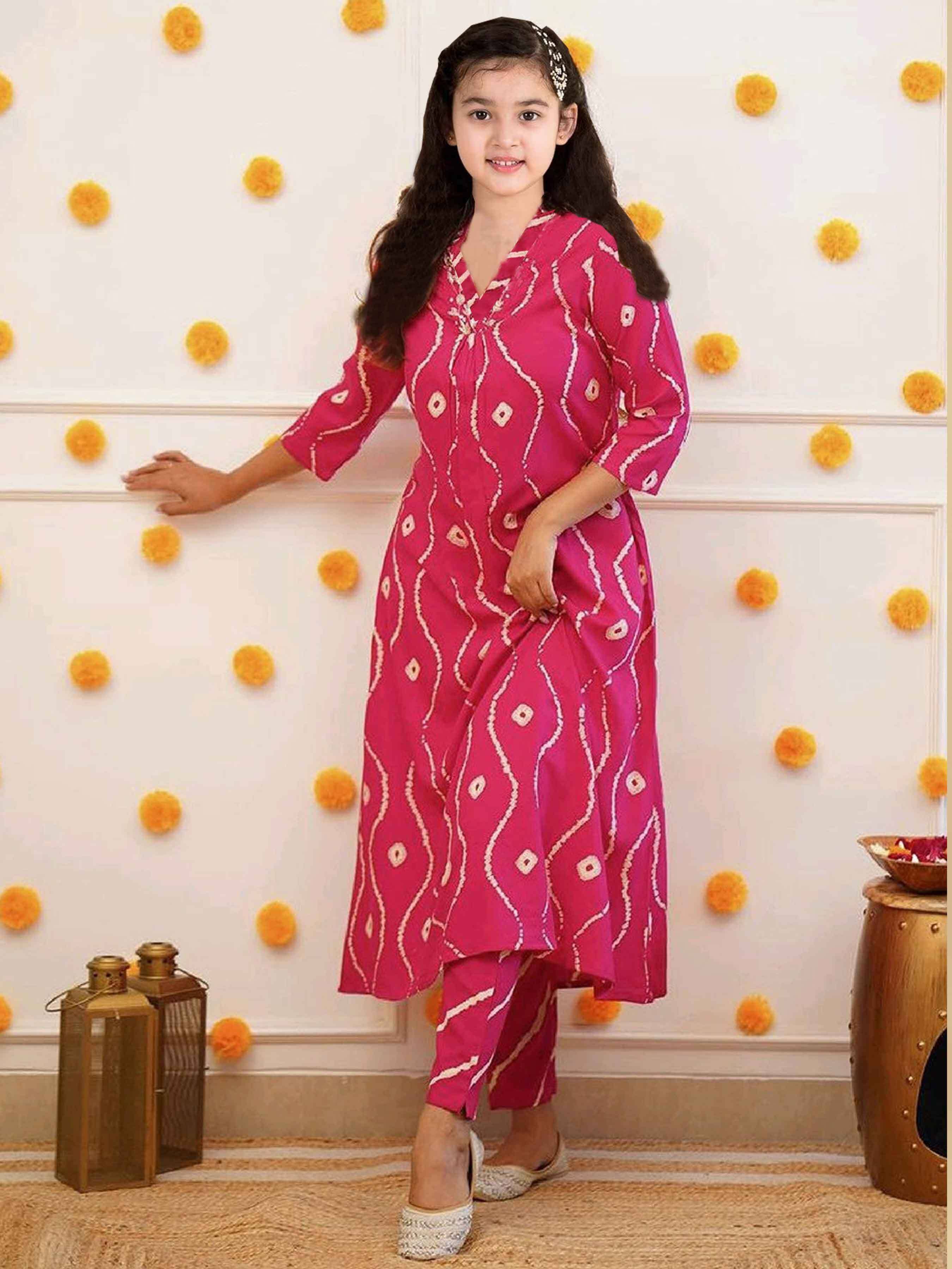 Bholukart Girls Cotton Blend Kurta with Trouser ( Pack of 1 , Red )