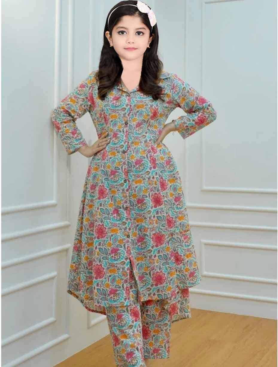 Bholukart Girls Cotton Blend Kurti with Salwar ( Pack of 1 , Multicolor )