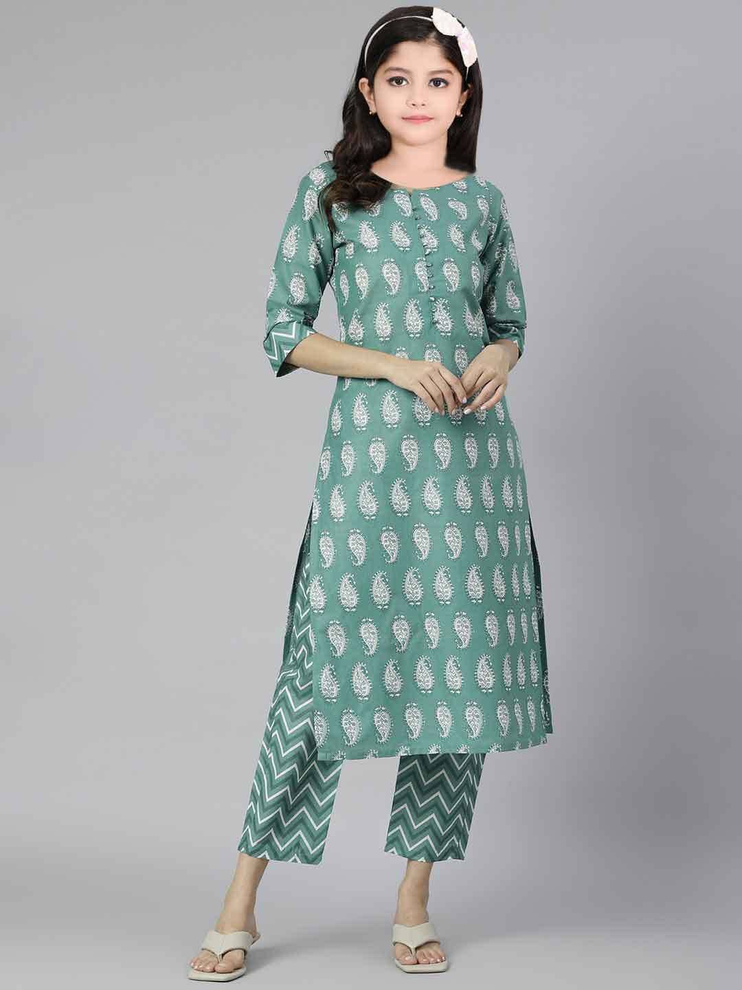 Bholukart Girls Cotton Blend Kurti with Salwar ( Pack of 1 , Green ) Bholukart Girls Cotton Blend Kurti with Salwar ( Pack of 1 , Green )