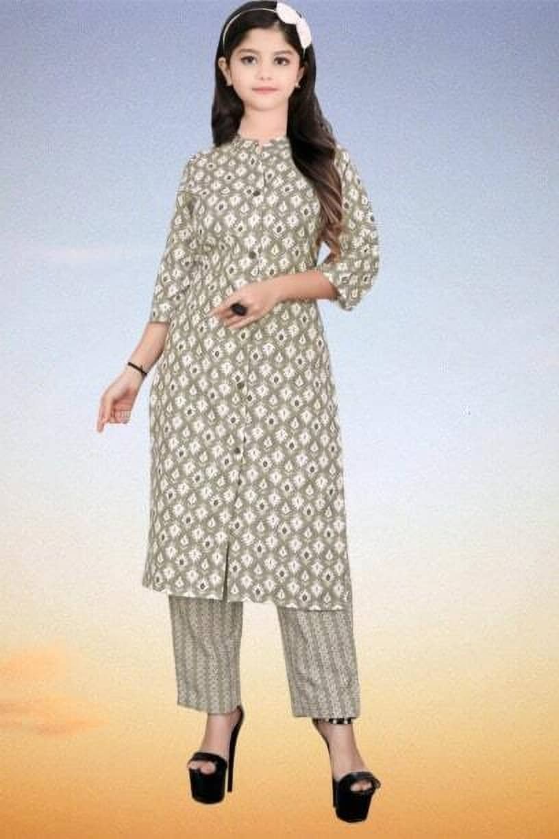 Bholukart Girls Cotton Blend Kurti with Salwar ( Pack of 1 , Beige )