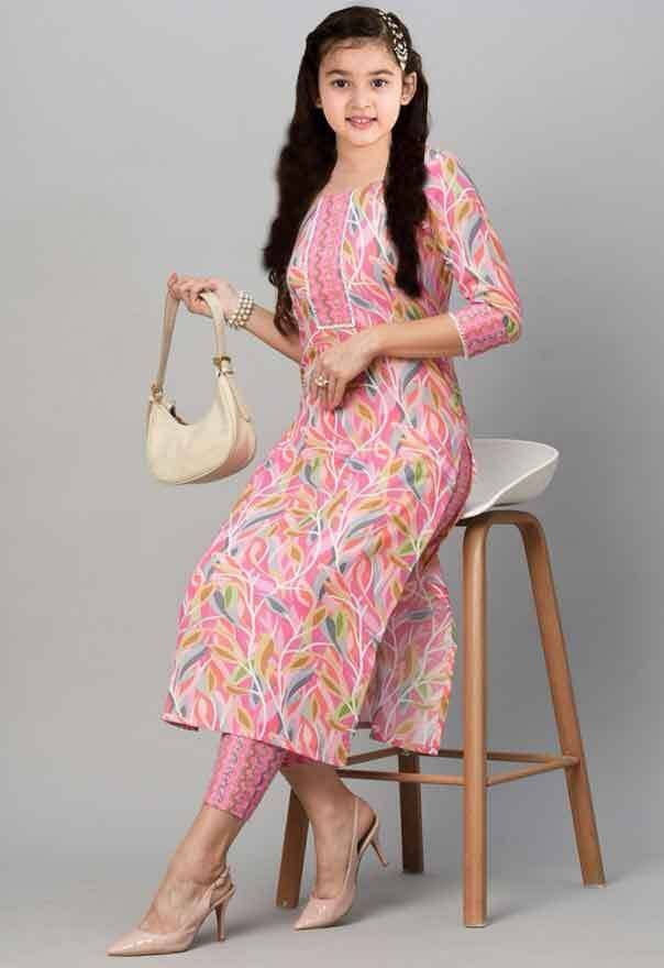     			Bholukart Girls Cotton Blend Kurti with Salwar ( Pack of 1 , Pink )