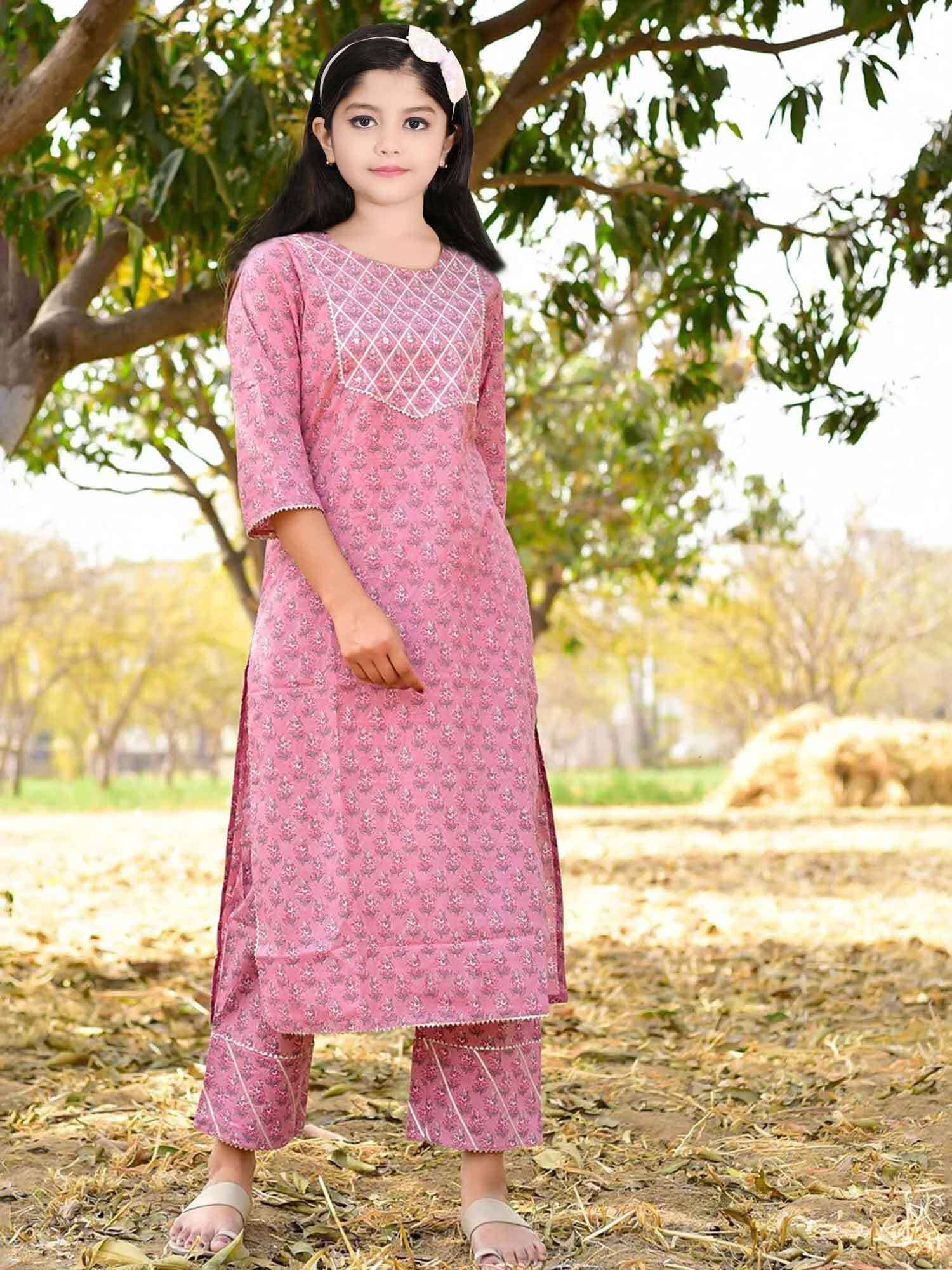 Bholukart Girls Cotton Blend Kurti with Salwar ( Pack of 1 , Pink )