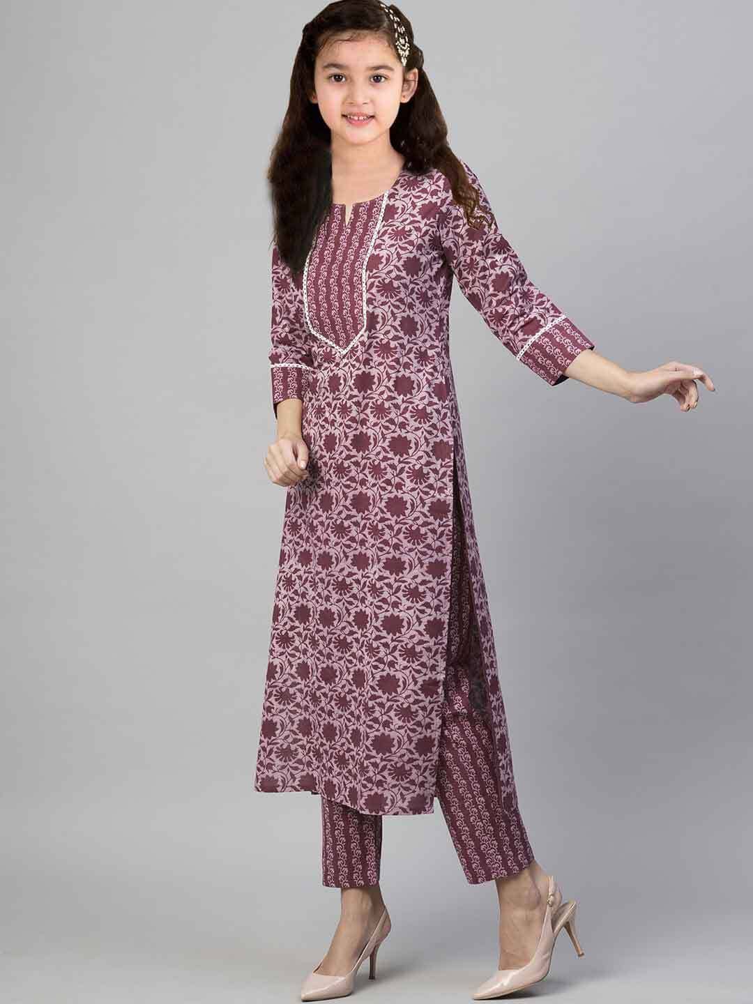 Bholukart Girls Cotton Blend Kurti with Salwar ( Pack of 1 , Brown )