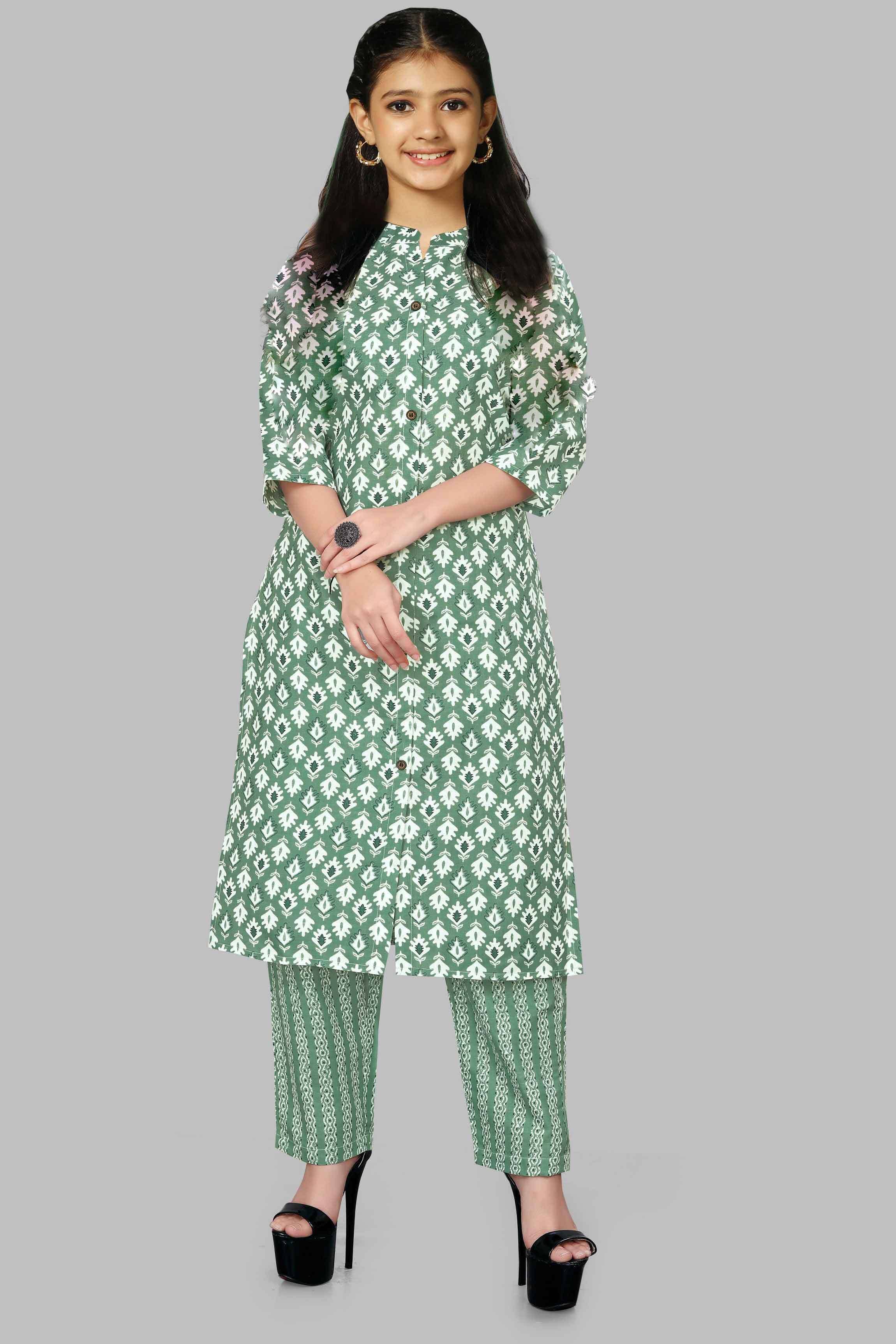 Bholukart Girls Cotton Blend Kurti with Salwar ( Pack of 1 , Green )