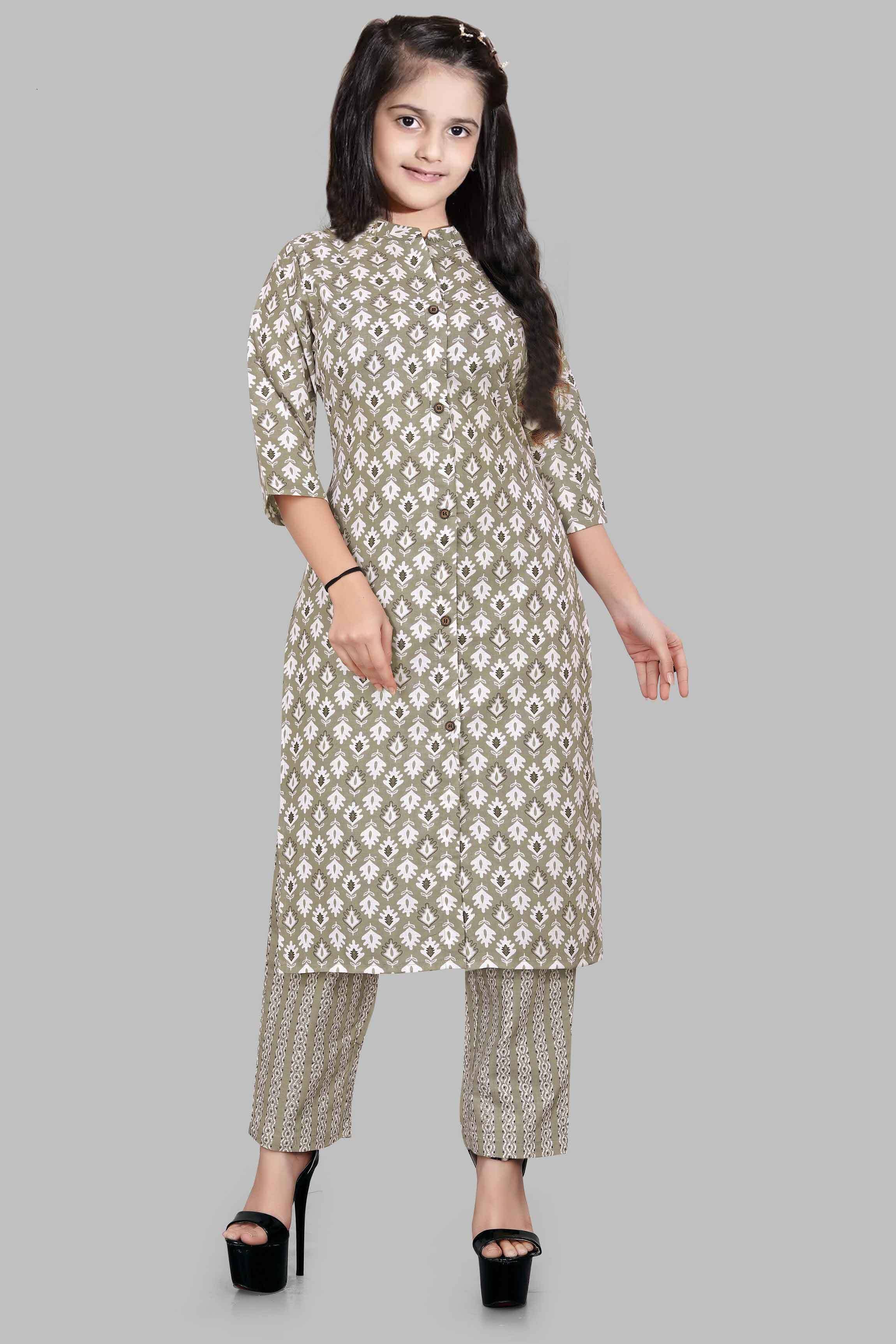 Bholukart Girls Cotton Blend Kurti with Salwar ( Pack of 1 , Beige )