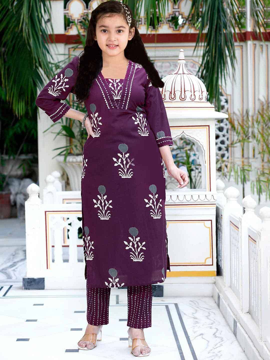 Bholukart Girls Cotton Blend Kurti with Salwar ( Pack of 1 , Purple )