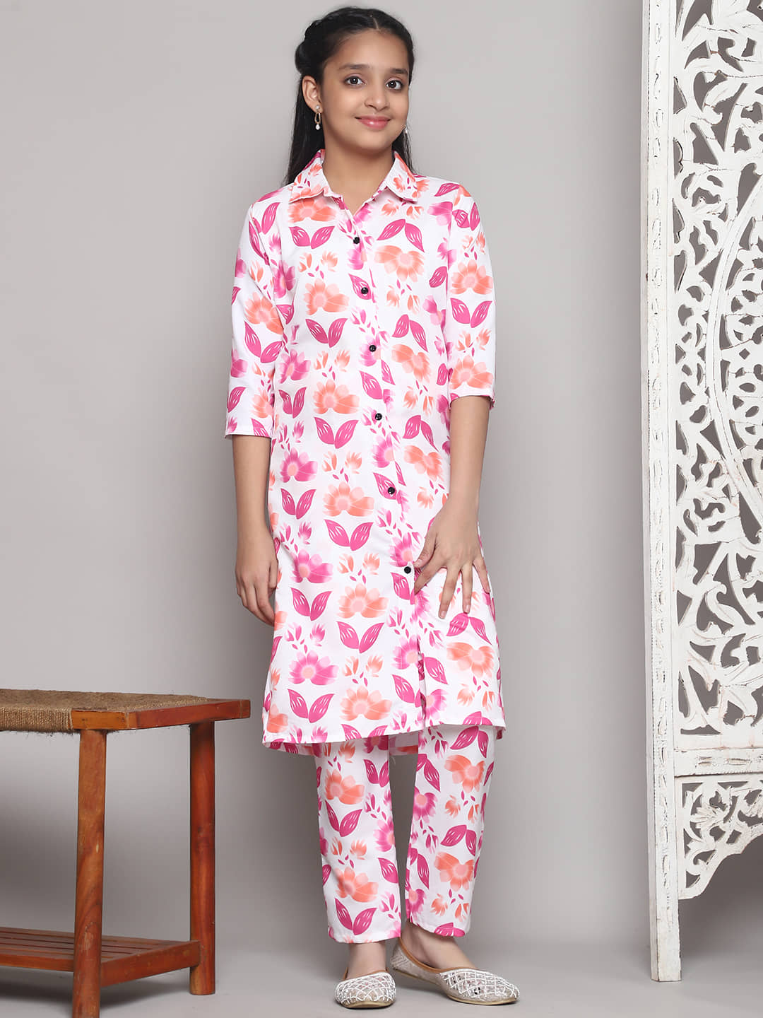 Bholukart Girls Cotton Blend Kurti with Salwar ( Pack of 1 , Pink )