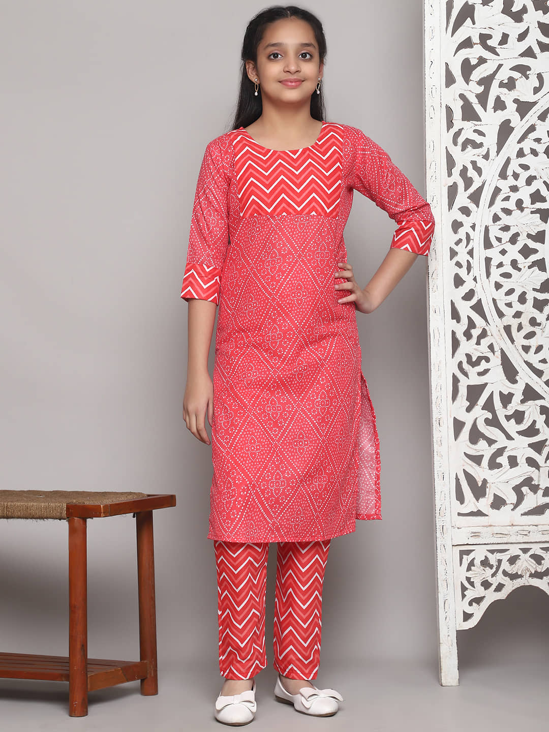 Bholukart Girls Cotton Blend Kurti with Salwar ( Pack of 1 , Red )