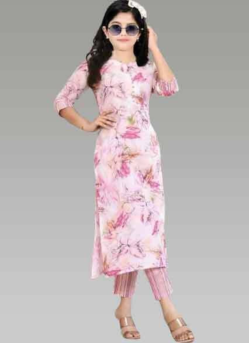 Bholukart Girls Cotton Blend Kurti with Salwar ( Pack of 1 , Pink )