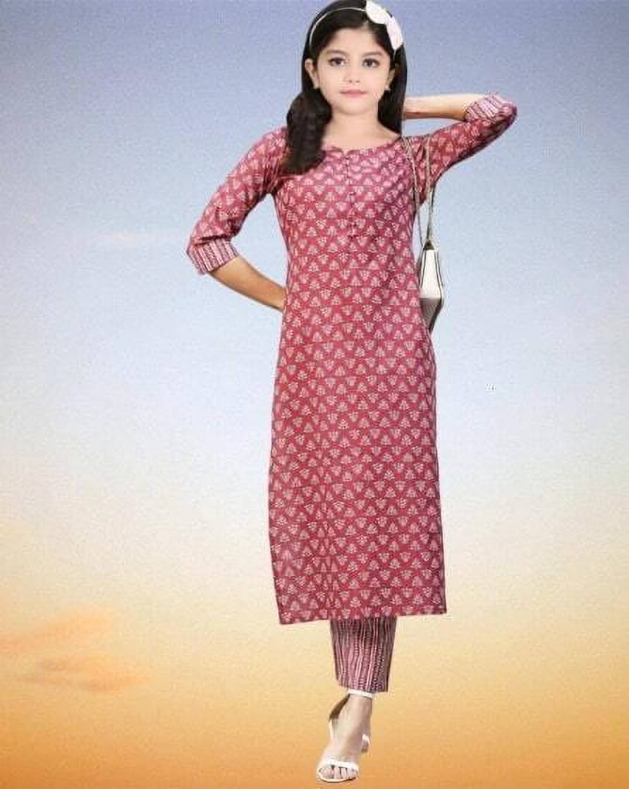     			Bholukart Girls Cotton Blend Kurti with Salwar ( Pack of 1 , Maroon )