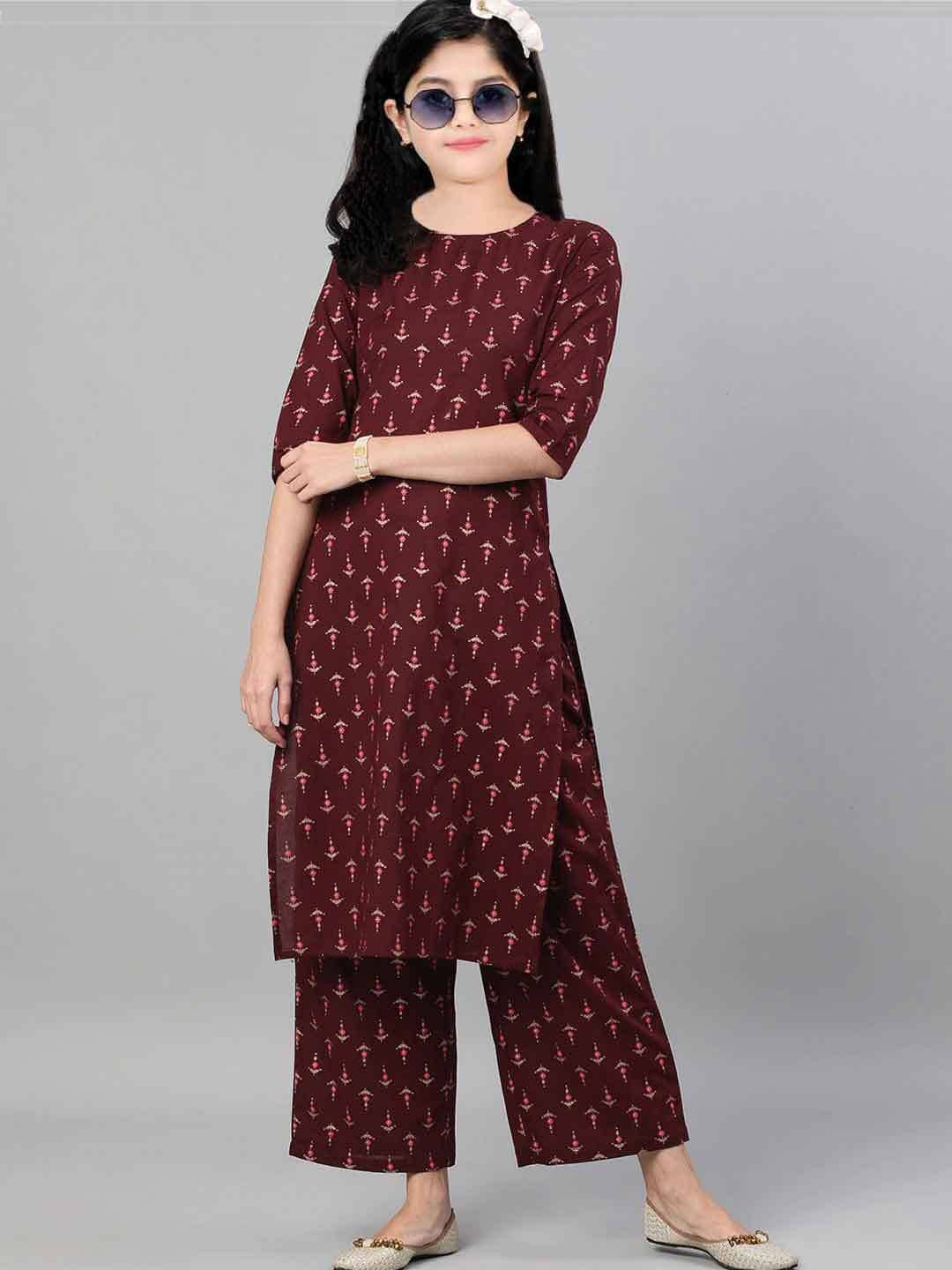     			Bholukart Girls Cotton Blend Kurti with Salwar ( Pack of 1 , Maroon )