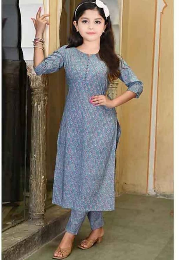 Bholukart Girls Cotton Blend Kurti with Salwar ( Pack of 1 , Royal Blue )