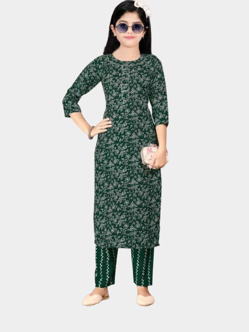 Bholukart Girls Polyester Kurti with Salwar ( Pack of 1 , Dark Green )