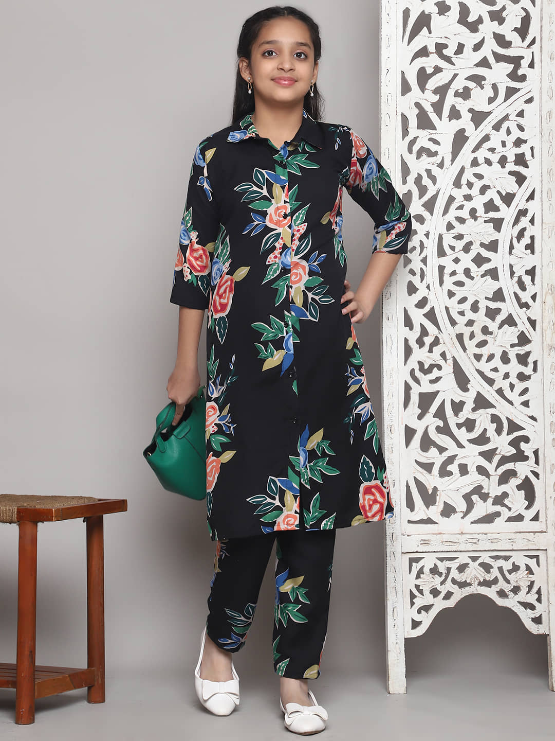 Bholukart Girls Rayon Kurti with Salwar ( Pack of 1 , Black )
