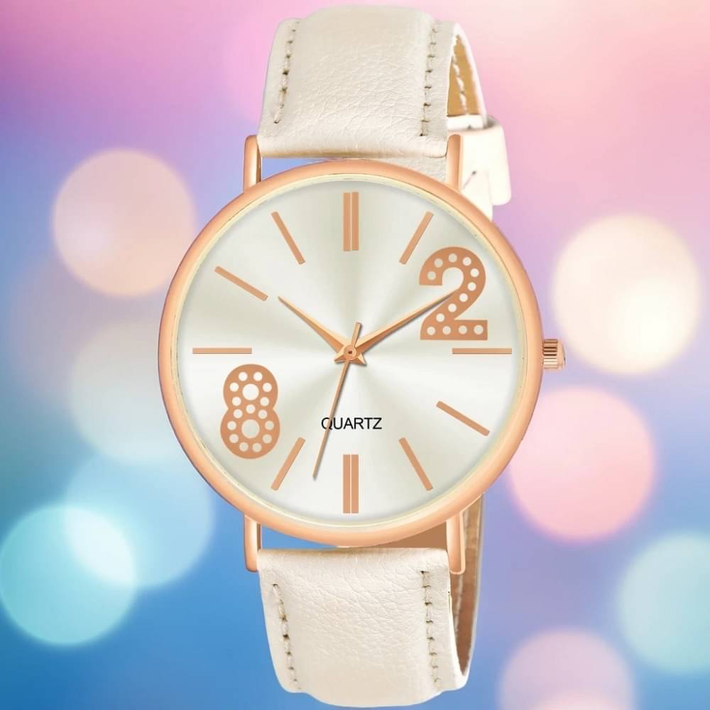    			DECLASSE White Leather Analog Womens Watch