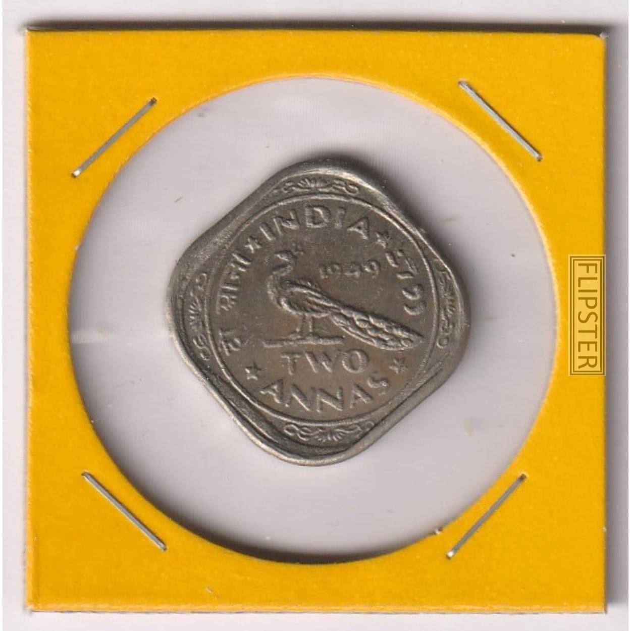     			Extremely Rare 2 Anna 1949 Peacock, old British India Coin Collection
