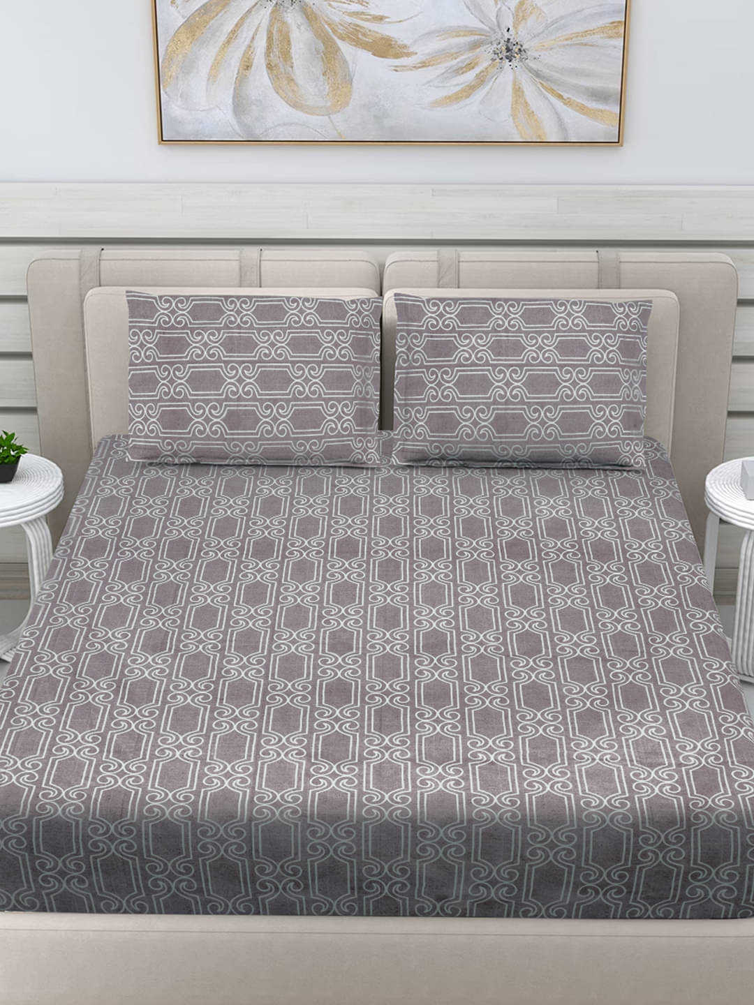     			FABINALIV Cotton 1 Double Bedsheet with 2 Pillow Covers ( Dark Grey )