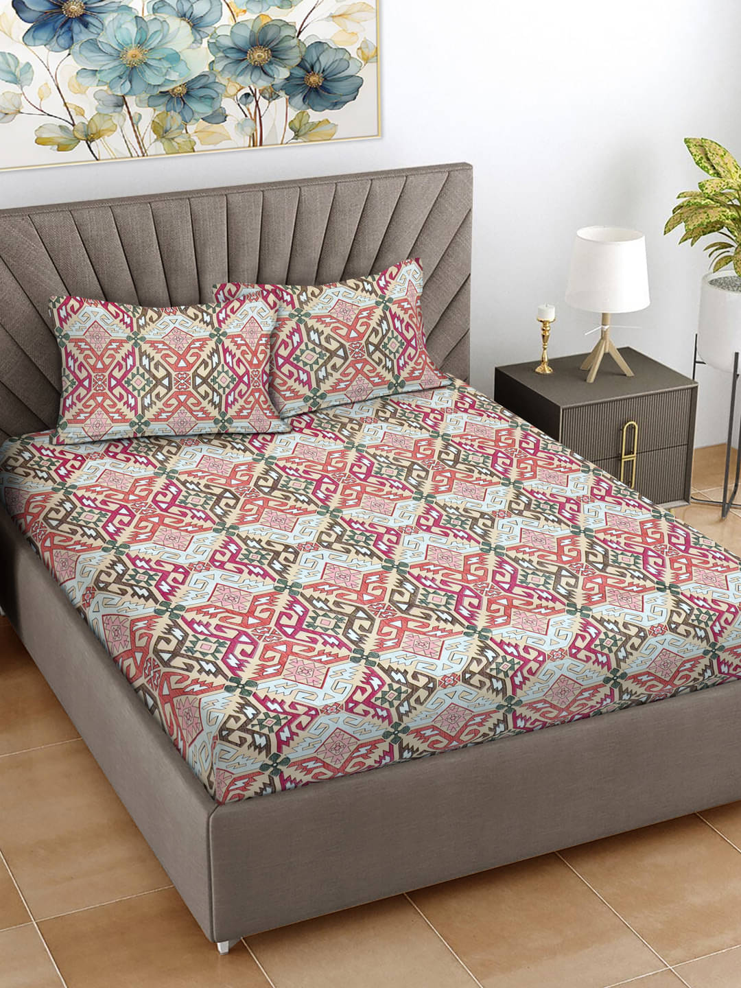 FABINALIV Poly Cotton 1 Double Bedsheet with 2 Pillow Covers ( Multicolor ) FABINALIV Poly Cotton 1 Double Bedsheet with 2 Pillow Covers ( Multicolor )